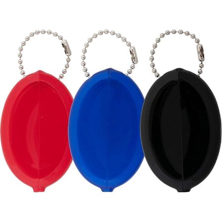 Oval Gummimøntpung Fremstillet i USA Til Mænd/Kvinder Med Kædelomme Fremstillet Af Læder (Blandet Sort/Rød/Blå 3-pak) 8*5*1.2cm