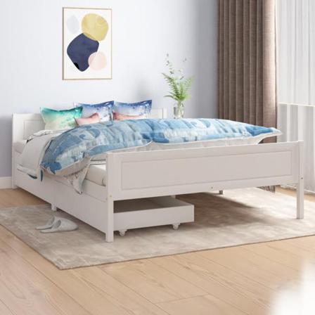 Vidaxl Sängram Med 2 Lådor Vit Massiv Furu 140x200 Cm Vit