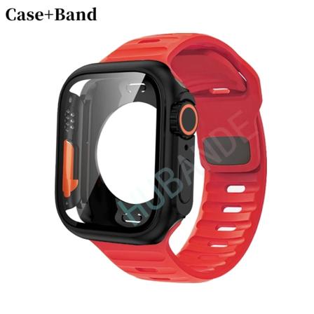 Silikonrem+ case För Apple Watch Case 44mm 45mm 41mm 40mm Skärmskydd Byt till Ultra For iWatch Series 8 7 SE 6 5 3 5 red-black Series 7 8 9 45MM