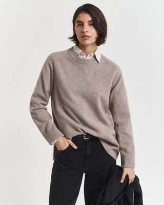 GANT - Myk ull- og kashmirblandingsgenser med rund hals til dame taupe beige