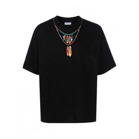 Marcelo Burlon, Feathers Necklace T-Shirt Zwart, Heren, Maat:L