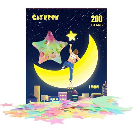 Lumottu tähtitaivas sisustus, pimeässä hohtavat tähdet, myrkytön vedenpitävä PVC-valotähti, kirkas ja pitkäkestoinen hehku lasten makuuhuoneen 