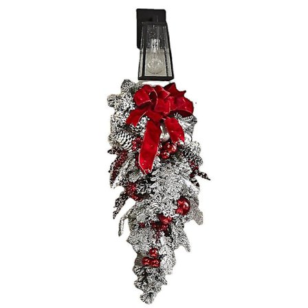 Julekrans til hoveddøren, rød og hvid, til jul, udendørs dekoration til hjemmet (45 cm omvendt træ)