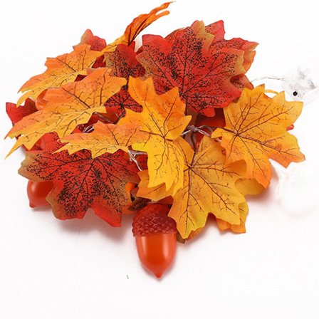 Halloween-dekorasjoner Lighted Fall Garland Total 6,6 fot 10 Led, høstdekorasjoner Halloween-dekor Lønneblader og eikenøtter Strengelys for innendørs 