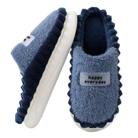 Slippers skridsikre herre bomuldsslippers efterår og vinter søde varme sko herre afslappede flade indendørsslippers komfortable og bløde marineblå 