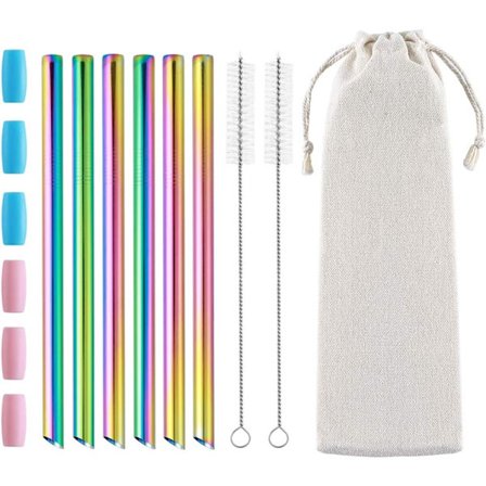 6 kpl uudelleenkäytettävät Boba-pillit Smoothie-pillit, 0,5 tuumaa leveät ruostumattomasta teräksestä