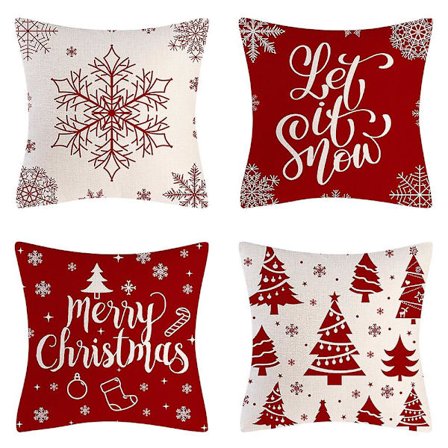 Putetrekk 4 stk Putetrekk Jul Juleelement Stiler Mønster Dekorativt Putetrekk Bomull Lin Putetrekk (45x45 Cm, Rød Jul