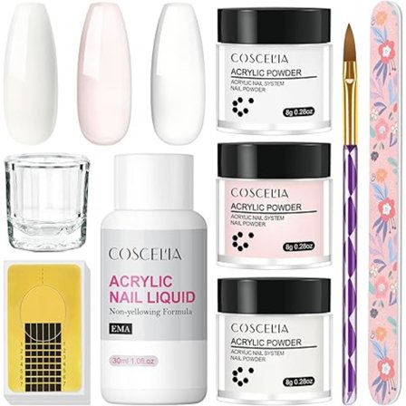 Acrylic Powder Kit for Nails, Transparent/Pink/White Acrylic Powder & Acrylic