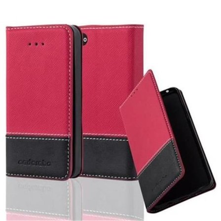 Cadorabo Apple iPhone 4 / 4S Fodral RÖTT SVART Imiterat läder (LÄDER/MOKA) Magnetfodral med stativ och kortplats