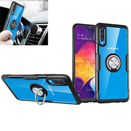 Samsung Galaxy A70 - Praktiskt Stilrent Skal med Ringhållare Svart/Silver