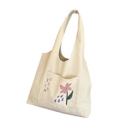 Bomullslerret handlenett skulder tote shopper bag stor handlepose, 1 stk