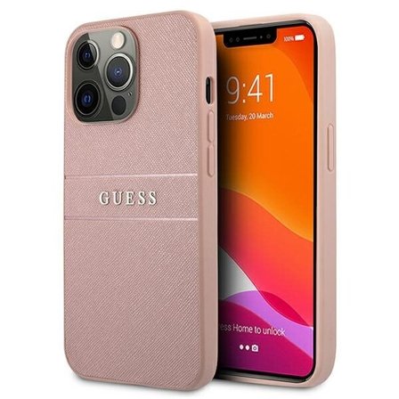 Guess GUHCP13XPSASBPI iPhone 13 Pro Max 6.7" pink/pink Saffiano Stripe hard case