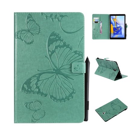 Samsung Galaxy Tab A 10.5 trykt sommerfugl læder flip etui - Cyan