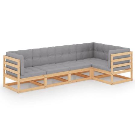 Vidaxl Loungegrupp Med Dynor 5 Delar Massiv Furu Grå