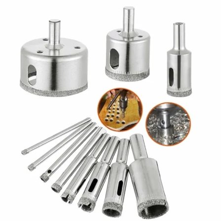 10-pak diamantbor, sæt til glas, fliser, keramik