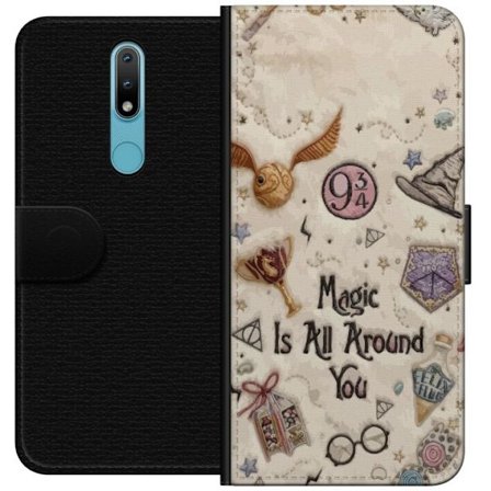 Yhteensopiva Lompakkokotelo Nokia Nokia 2.4 Kirjailtu taianomainen kuvaus, jossa on symboleja, lainauksia ja satumaailmaa, joka on inspiroitunut satui