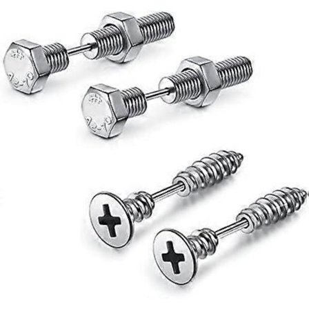 Herrörhängen med Nitar, 16G Punk Rostfritt Stål Herrörhängen Öronstift Silver Svarta Nitar Pojkörhängen Skruvörhängen Allergivänliga Piercing