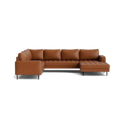 Rouge U-sofa Højrevendt Cleo Cognac - 344x254x89cm - Vendbare Ryghynder, Pulverlakerede Ben - Blød/Medium Siddekomfort, Ideel til Afslapning