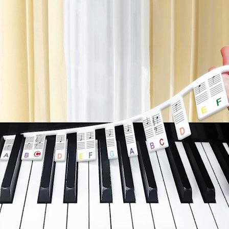 Aftagelige klavertastatur-nodeetiketter [med opbevaringsboks] Aftagelige klavernodeguide til begyndere til læring, 61/88-tasters fuld størrelse, lavet