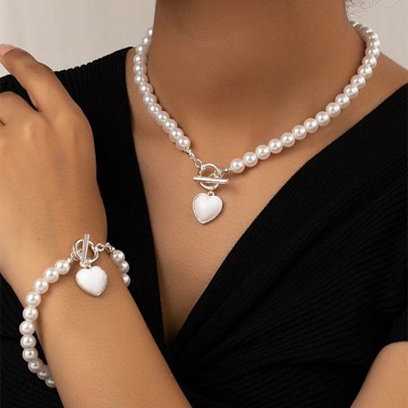 Pearl Armband Halsband Set Love Pendant Halsband Set 2 2
