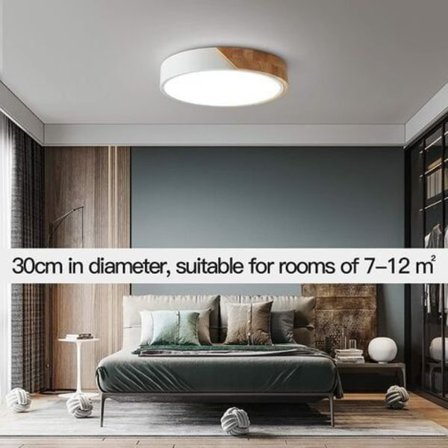 LuFun LED-kattovalaisin, moderni valkoinen puinen kattovalaisin, pyöreä puinen kattovalaisin, 24 W, Ø30 cm, 6500 K viileä valkoinen [