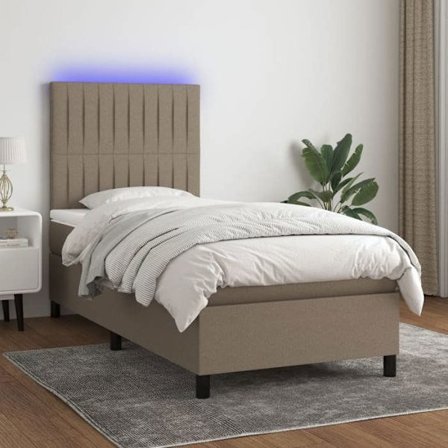 Maison Exclusive - Sänggavel med lameller och madrass samt LED Taupe 80x200cm Tyg