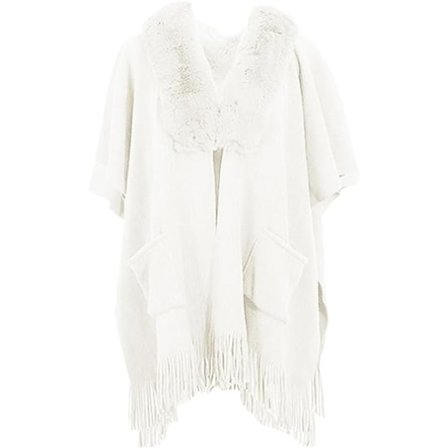 {xjxj}1 stk. Ponchosjal (Hvid) Dame Vinter Elegant Trøje Cape Lomme