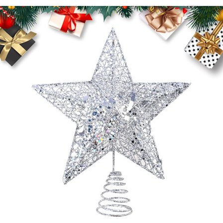 Silver Liten Julgrans Topp Mini Stjärna för Julgran Metall Jul Liten Stjärna för Toppen av Julgran Dekorationer