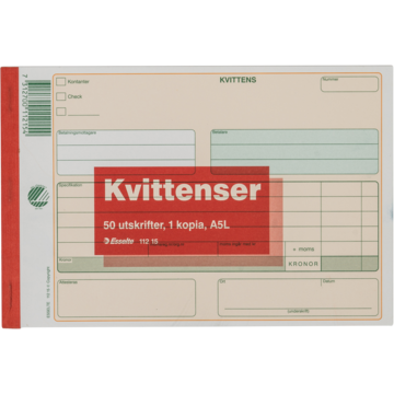 Blankett Kvittering A5L 2x50