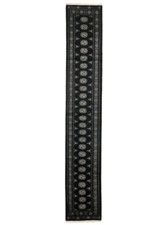 Noué À La Main Pakistan Boukhara 3Ply Tapis 78X465 De Laine Noir/Gris Foncé Petit