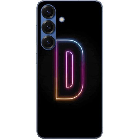 Kompatibel Mobilcover til Samsung Samsung Galaxy S25+ Minimalistisk neonbogstav D i farveskiftende lys mod sort baggrund i moderne digital design