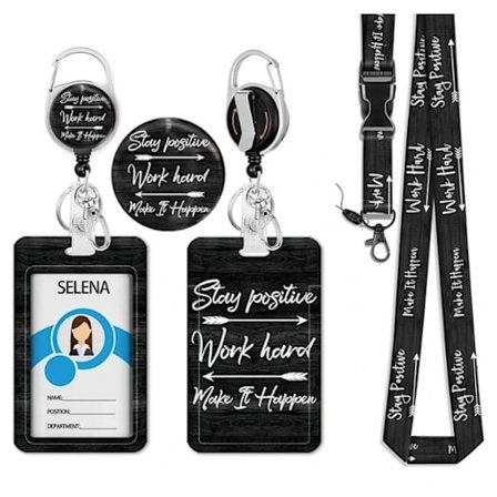 ID-holder, kortholder, indtrækkelig badgeholder og aftagelig nøglesnor til forskellige kort og nøgler (Bestseller) Sort