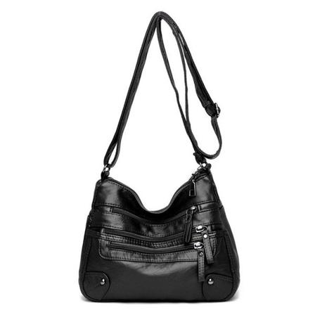 Nya damväskor mjuka vattentäta multi-dragkedja damväska läderväska utomhusresor axelväska crossbody väska casual handväska messenger väska (svart)