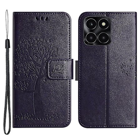 For Honor X6a 4g Owl Tree Imprinted Pu Læder Stand Wallet Case Fuld beskyttelse Telefon Cover