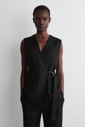 COS Women's Belted Wrap-Front Waistcoat in Black