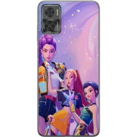 Kompatibelt Mobildeksel til Motorola Moto E22i Futuristiske popdamer i neonfarger med magiske detaljer mot en drømmeaktig galaksebakgrunn