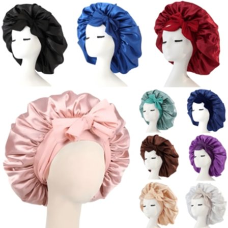 Rosa Satinhette – Justerbar Knyting Hårbeskyttelse Sovehette med Volangdesign for Kvinner og Menn, Hjemmeutgave