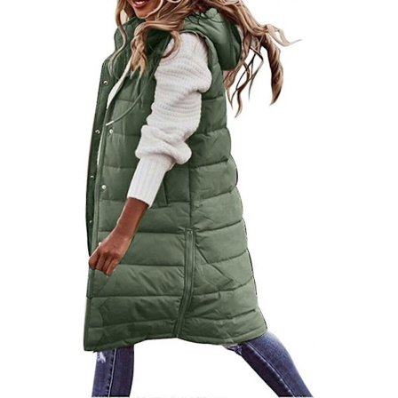 Naisten untuvaliivi talvi pitkä lämmin takki hupulla tikattu