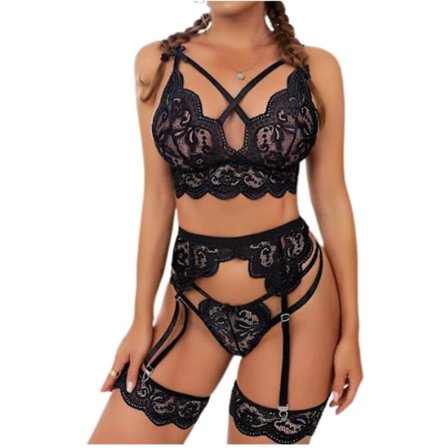 Dame Blonde BH G-streng Truser Med Strømpebelte Undertøysett Sexy Undertøy