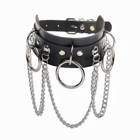 Dame Lær Choker Halskjede O Ring Halsbånd Gotisk Punk Cosplay 1 Stykke Svart