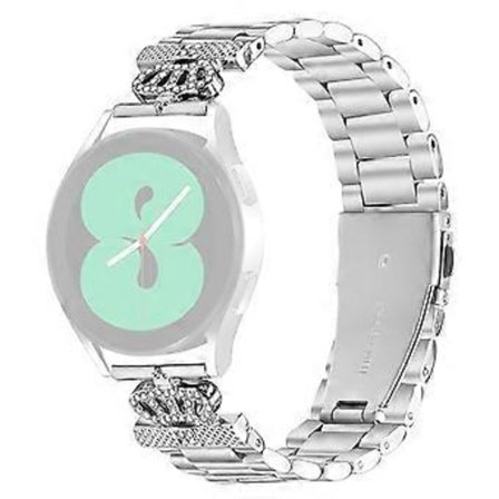 Kompatibel med Samsung Galaxy Watch Active2 44mm / 40mm rustfritt stål reim kroneform Rhinestone dekor sølv klokkereim