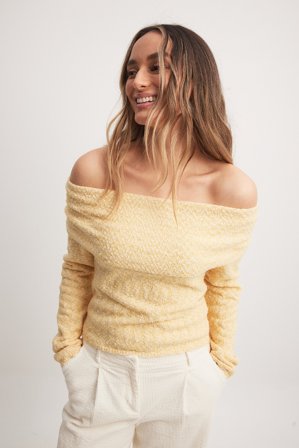 NA-KD Off Shoulder Knitted Top - Off shoulder-toppe - Gul - XXS
