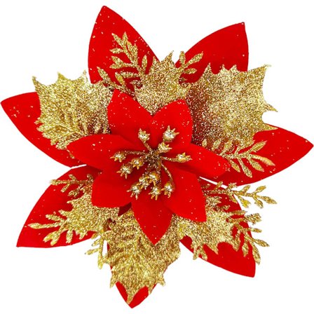 20 stk. kunstige juleblomster med klips, julepoinsettia