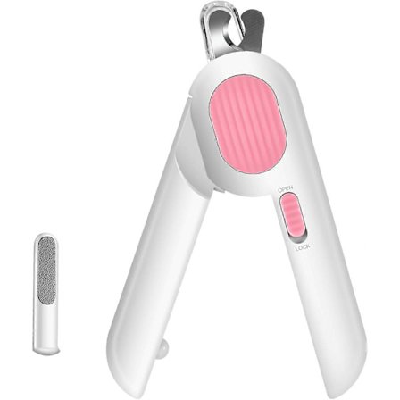 Kattnagelklippare med LED-ljus och nagelfil, Klotrimmer för hundar med starkt ljus för att undvika överdriven klippning - Rosa