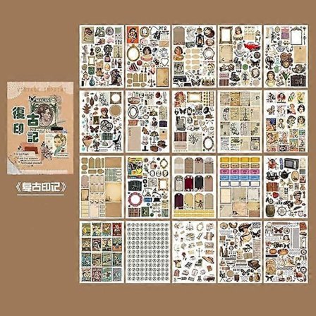 20 Ark Vintage Scrapbook-klistermärken Papper PVC Journal Brevbok, Söta Blommor Fjäril Prägling Tillbehör Planner Klistermärken för Konst Collage 
