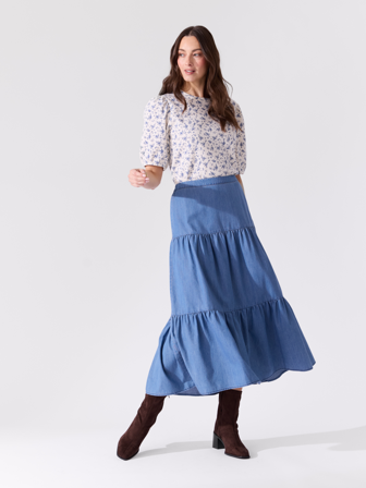 MATCH - Rylee skjørt - Va Vite - Str. 38 - Dame - Kjoler & Skjørt - Blå - 100% bomull