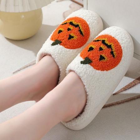 1 pari pehmeitä Halloween-kurpitsatossuja Comfort Closed Toe Flat Slippers white 41-42