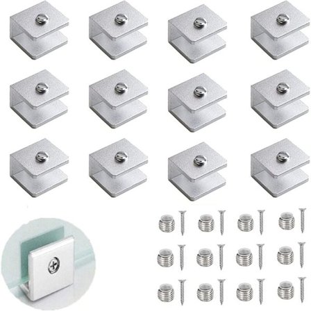 12 stk justerbare glassklemmer i aluminium for glassvegger, 6-8 mm, for gjestetoalett, balkong (med skruer)