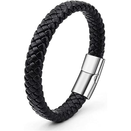 Vintage Flettet Lær Armbånd Punk Håndleddsbånd Mansjett Med Spenne For Kvinner Menn (svart) (di-3)