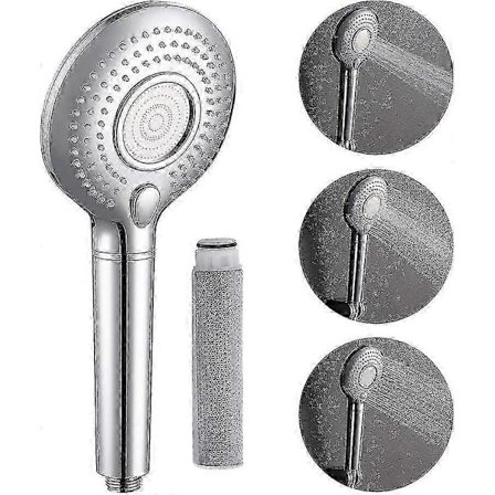 Krom ABS 3-Funktions Rund Handdusch med ACF-Filter för Badrum